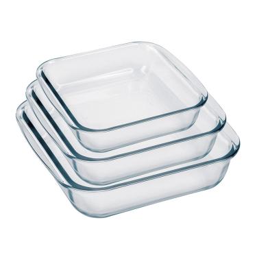 Imagem de Conjunto de Assadeiras Quadradas Nadir Sempre em Vidro 3 Peças