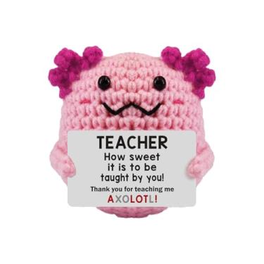 Imagem de Adorável Axolote Crocheted à Mão – Acompanhante de Suporte Emocional Positivo de 7 cm com Cartão Motivacional, Decoração de Mesa Divertida para Escritório/Casa, Presente para Amigos/Colegas