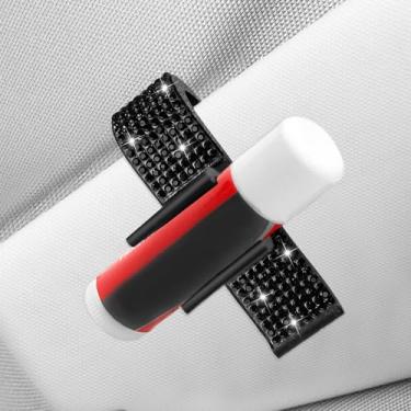 Imagem de I3DIDEA Elegante suporte de batom de strass para carro, 1 pacote com acessórios de carro brilhantes para mulheres, protetor labial com viseira de sol, organizador de protetor labial com cristais