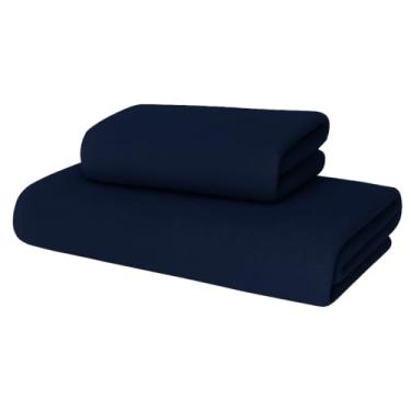 Imagem de Kit 02 Peças Toalha de Banho e Rosto Adulto Gigante Alta Absorção 1,40 m x 70 cm Toque Macio Luxo (Azul Marinho)