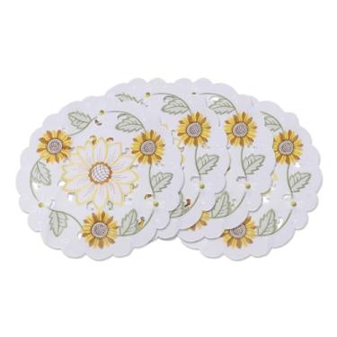 Imagem de RGHSZ 4 peças de jogo americano de girassol, jogo americano redondo amarelo, decoração de mesa de centro de mesa, tapetes bordados florais para casa, jantar, férias, cozinha, decoração de mesa