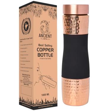 Imagem de ANCIENT IMPEX Garrafa de água de cobre puro, boca larga, 1000 ml | Acabamento cereja escura | Frasco de cobre Ayurveda para água potável | À prova de vazamento, ecológico e feito à mão