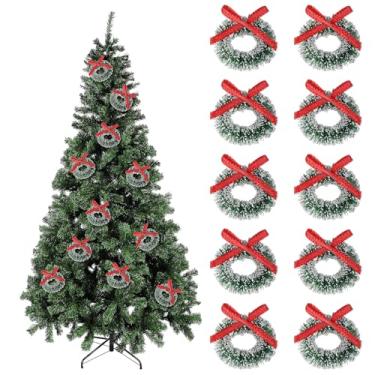 Imagem de Veemoon Mini guirlandas de Natal, 24 peças de guirlanda artificial para decoração de casa de bonecas de Natal ao ar livre, para janelas, portas, cadeiras de parede, escadas, decoração de casa