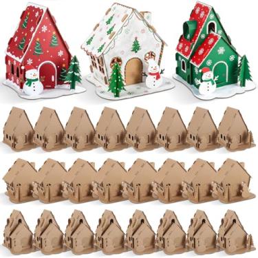 Imagem de Harloon 24 conjuntos de kit de casa de gengibre de Natal para crianças de papelão, para colorir, Natal, férias, artesanato, papelão, decorações de pão de gengibre, para festas de Natal, materiais de