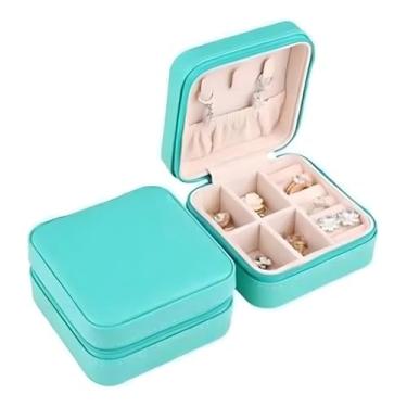 Imagem de Porta Jóias Pequeno e Portátil – Estojo de Viagem para Colares, Anéis e Brincos – Organizador Compacto e Protegido para Joias (Azul Tiffany)