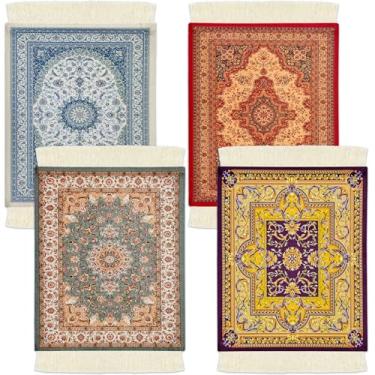 Imagem de Mini tapete porta-copos de mesa estilo tapete persa porta-bebidas oriental vintage boêmio tapetes de bebida miniatura elegante porta-copos de bar para escritório casa