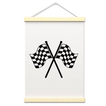 Imagem de ZARYFANCHY Quadro de pôster com bandeira de corrida de carro de corrida, decoração de parede para quarto de crianças, meninos, quarto de berçário, sala de jogos, 30 x 40 cm, pôster de arte de parede