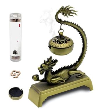 Imagem de Queimador de incenso de dragão e suporte de bastão com 40 bastões de incenso – Difusor de aroma para spa doméstico, sala de meditação e decoração zen (dragão)