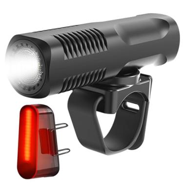 Imagem de Conjunto de luzes dianteiras e traseiras, 8 + 5 modos de farol e lanterna traseira recarregável USB-C, luzes de segurança de LED IP64 à prova d'água para passeios noturnos, acessórios de ciclismo de