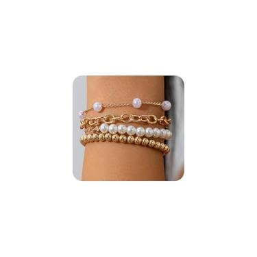 Imagem de Conjunto de pulseiras de pérolas empilhadas para mulheres, pulseira minimalista personalizada com contas de bolas, acessórios de joias para noivas de casamento, damas de honra, joias, Large, Ferro