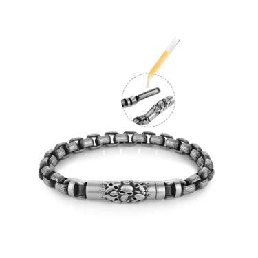 Imagem de HZMAN Pulseira masculina de elos de 8,5 polegadas de largura de aço inoxidável, fragrância/óleo essencial, relaxante, alívio de estresse, corrente de corrente/caixa quadrada, 8.5In, Sem Pedra Preciosa