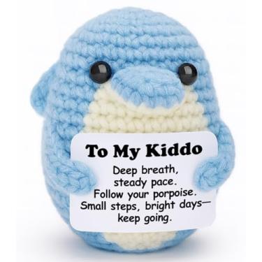 Imagem de Weming Study Motivation – Mini Crochet Dolphin Plush with Positive Card, Handmade 8–10cm, Desk Focus, Porpoise Pun, Year-Round