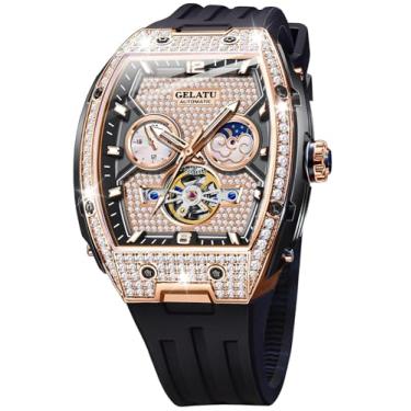 Imagem de OLEVS Relógio feminino ouro rosa diamante elegante relógio de pulso feminino aço inoxidável cerâmica pulseira de dois tons à prova d'água luminoso, L6016: Pulseira preta e mostrador Rold, Presente de