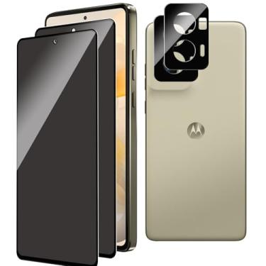 Imagem de SVMONGWA Pacote com 2 + 2 protetores de tela de privacidade para Motorola Moto G Stylus 2024 com 2 protetores de lente de câmera, cobertura total, película de vidro temperado anti-espião, dureza 9H