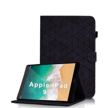 Imagem de Capa para iPad de 9,7 polegadas, 6ª/5ª geração 2018/2017, para iPad Air2/Air 1, capa fólio de couro PU com visualização em vários ângulos com fecho magnético, preta