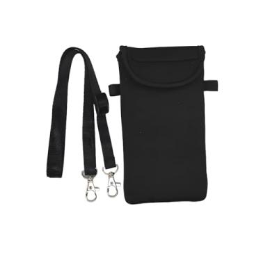 Imagem de ZGGAZCA Bolsa de celular universal de neoprene com alça de pescoço para celular, capa de transporte ao redor do pescoço para idosos com clipe de cinto e ajuste seguro preto