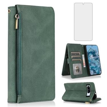 Imagem de Compatível com Google Pixel 8 Pro 5G Capa carteira de vidro temperado protetor de tela com zíper retrô de couro flip capa suporte para cartão acessórios para celular Pixel8Pro Pixel8 XL Eight 8Pro