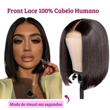 Imagem de Peruca Lace Front Curta Liso Cabelo Humano Natural Preta - Mhair