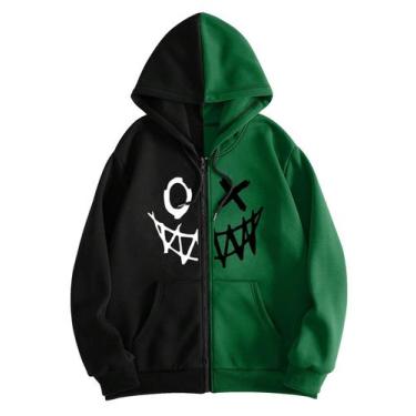 Imagem de Moletom com capuz COZYEASE Y2K estampado  preto e verde