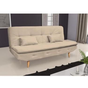 Imagem de Sofá Cama Reclinável Antonella em Veludo Light e 2 Almofadas - Bege - 