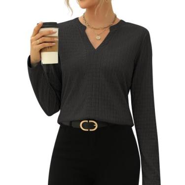 Imagem de Camisa Rapbin Solid de manga comprida com decote em V  preta GG