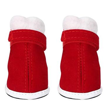 Imagem de ZJchao 4 Peças Sapatos de Natal para Animais de Estimação, Botas Quentes de Algodão Macio Antiderrapante para Cachorro e Gato, Com Gancho e Laço (Tipo 5 (8,3 x 8,3 x 3,5 pol.))