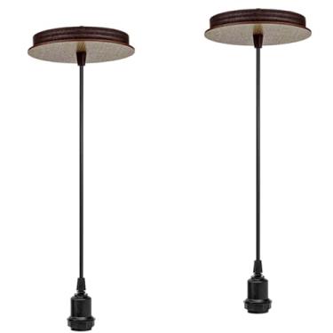 Imagem de KIt 2 Pendente De Teto Canopla Madeira Mdf Fio 1 Metro | Soquete E-27 Bivolt 110/220V Luster De Teto Decoraçãp De Ambiente