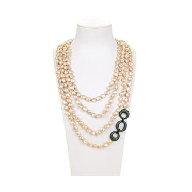 Imagem de URMIBDAI Colares femininos, joias, pérolas, 4 fileiras, champanhe, moeda, colar de pérolas, conector