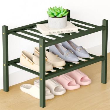 Imagem de Smiry Sapateira de bambu para armário, organizador de sapatos empilhável pequeno de madeira de 2 níveis, prateleira de armazenamento de sapatos de pé livre para entrada, entrada da porta da frente