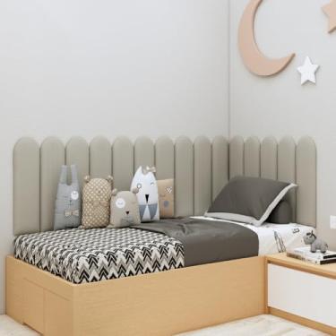 Imagem de Cabeceira Estofada Modular Nuvem 20x60 — Suede Macio, Instalação Sem Furos, Decorativa para Cama Solteiro Casal Queen King(AREIA,17)