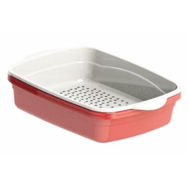 Imagem de Bandeja SanitáRia Fechada Grande Para Gatos – Conjunto De Banho HigiéNico De TrêS PeçAs Com Bandeja HigiéNica E Peneira(VERMELHO)