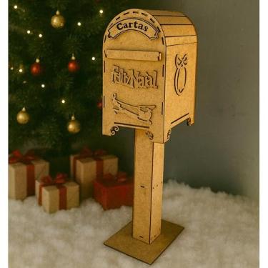 Imagem de Porta Cartas de Natal em MDF com Pedestal – Decoração Natalina Papai Noel para Vitrines e Casa (Cru,2 Caixas)