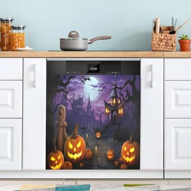 Imagem de ATTX Capa de ímã para lava-louças, morcegos, abóboras, Dia das Bruxas, 58,4 cm C x 66 cm A, decoração da capa da máquina de lavar louça, decalques de armário doméstico e eletrodomésticos adesivos #8