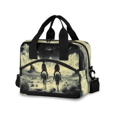 Imagem de Blueangle Lancheira isolada com estampa de cowboy do oeste americano, alça de ombro removível e alça - lancheira reutilizável para homens e mulheres (245)