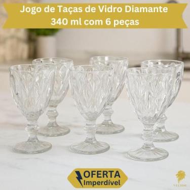 Imagem de Jogo Taças de Vidro 340ml Diamante Copo Resistente Transparente Imperi