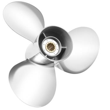 Imagem de FYMP Hélice de barco de aço inoxidável 11 1/4 x 14 atualização OEM para motores de popa Yamaha T25 F30 40 50 55 60 HP, 11,25 x 14 peças de referência de hélice nº 697-45970-00-98, 13 dentes estriados