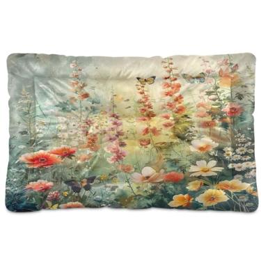 Imagem de SEHANY Cama de jardim para cães com flores vibrantes, cama de gato com fundo antiderrapante, cama de canil, colchão macio para animais de estimação, lavável para cães pequenos, médios e grandes, gatos