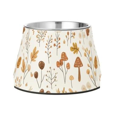 Imagem de SEHANY Tigelas para cães de ervas e cogumelos antiderrapante de aço inoxidável com fundo de borracha para evitar tombamento, tigelas elevadas para comida e água quadriculadas para cães e gatos