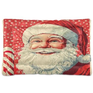 Imagem de SEHANY Cama de Natal para cães de Papai Noel, cama de gato com fundo antiderrapante, cama de canil, colchão macio para animais de estimação, lavável para cães pequenos, médios e grandes, gatos, 45,7 x