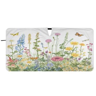Imagem de Blueangle Sombra solar para para-brisa de ervas e flores coloridas - 149,9 cm x 76,2 cm dobrável para janela dianteira do carro bloqueia raios UV viseira de sol (920)