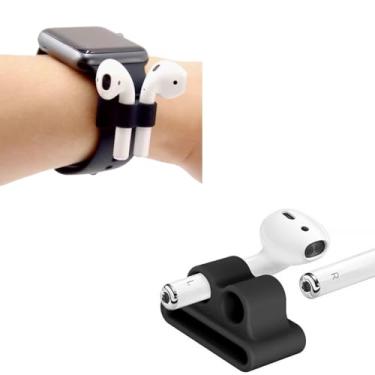 Imagem de Fixador de Fone Bluetooth para Smartwatch | Clip Anti-Perda de Silicone Macio para Esportes e Corrida | Suporte Compatível com AirPod e Fones com Haste Similar - JETBUY (Preto)