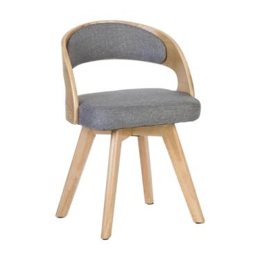 Imagem de HGTRH Cadeiras de jantar de madeira, cadeira estofada giratória com almofada de linho de algodão e encosto oco em arco pernas de madeira para quarto e cozinha E 1 peça