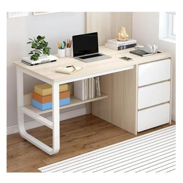 Imagem de Escrivaninha, mesa de computador retangular com rack de armazenamento de 3 gavetas, mesa de estudo, estação de trabalho de computador para escritório doméstico grande mesa de escrita bordo 100 cm