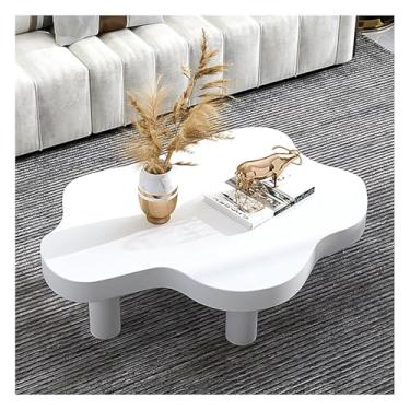 Imagem de Mesa de centro de madeira de pinheiro, mesa central de nuvem, sala de estar com 3 pernas, mesa de coquetel de canto redondo para sala de estar, pátio, branca, 80 x 55 x 40 cm