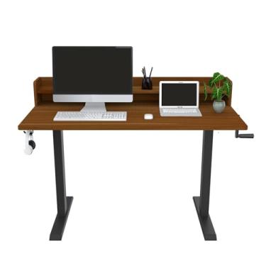 Imagem de HGTRH Mesa de computador manual de altura ajustável, mesa em pé/estação de trabalho de computador ajustável em altura, computador de escritório em casa com gancho de fone de ouvido e estante de