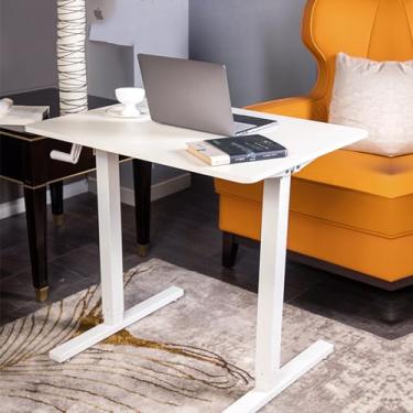 Imagem de Mesa de pé com manivela manual de altura ajustável, mesa de trabalho ajustável para sentar em pé, mesa de trabalho de escritório doméstico de 80 x 60 cm com placa de mesa inteira, mesa de elevação de