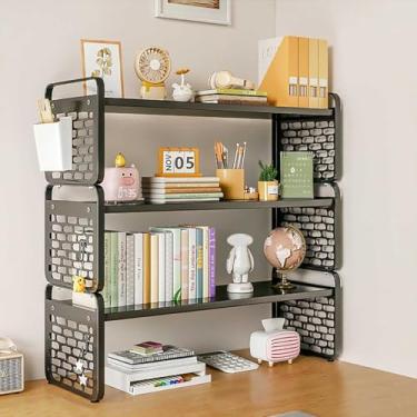 Imagem de Yadlan Estante de mesa com Pegboard, prateleira organizadora de mesa de metal para escritório e casa suporte de exibição resistente de 3 camadas para mesa ou bancada, preto 40 x 20 x 54 cm