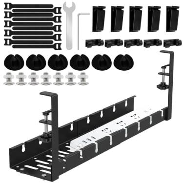 Imagem de Bandeja de cabos sob a mesa, bandeja extensível de gerenciamento de cabos, economiza espaço, suporte de fio sob a mesa, sem suporte de cabo de perfuração, prateleira fácil de instalar para escritório