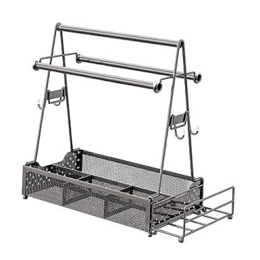 Imagem de Griddle Grilling Tool Storage Organizer, Multipurpose Flatware Detachable BBQ Picnic Utensil Rack for Deck, Camping, Black(Argent)