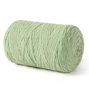 Imagem de Fio de chenille grosso para crochê, macio, grosso, fofo, volumoso, para tricô à mão, cobertores amigurumi, almofada, decoração de casa, artesanato DIY (verde feijão, 215 jardas)